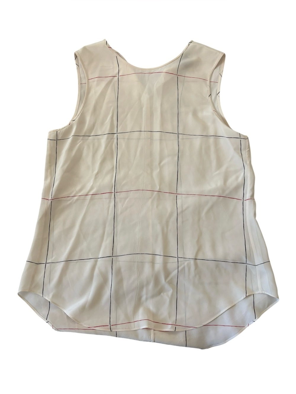 Theory 100% Silk Tank Blouse Sleeveless Plaid Red White Blue 💕